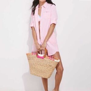 Vineyard Vines Pink & White Striped Harbor Shirt Cover Up